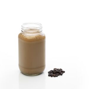 Coffee shake in a glass jar with coffee beans